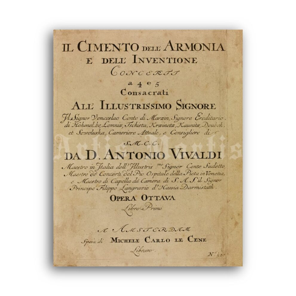 Printable Antonio Vivaldi The Four Seasons first edition print title page - vintage print poster