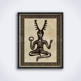 Printable Cernunnos, Horned pagan deity, Celtic god – Irish mythology art - vintage print poster