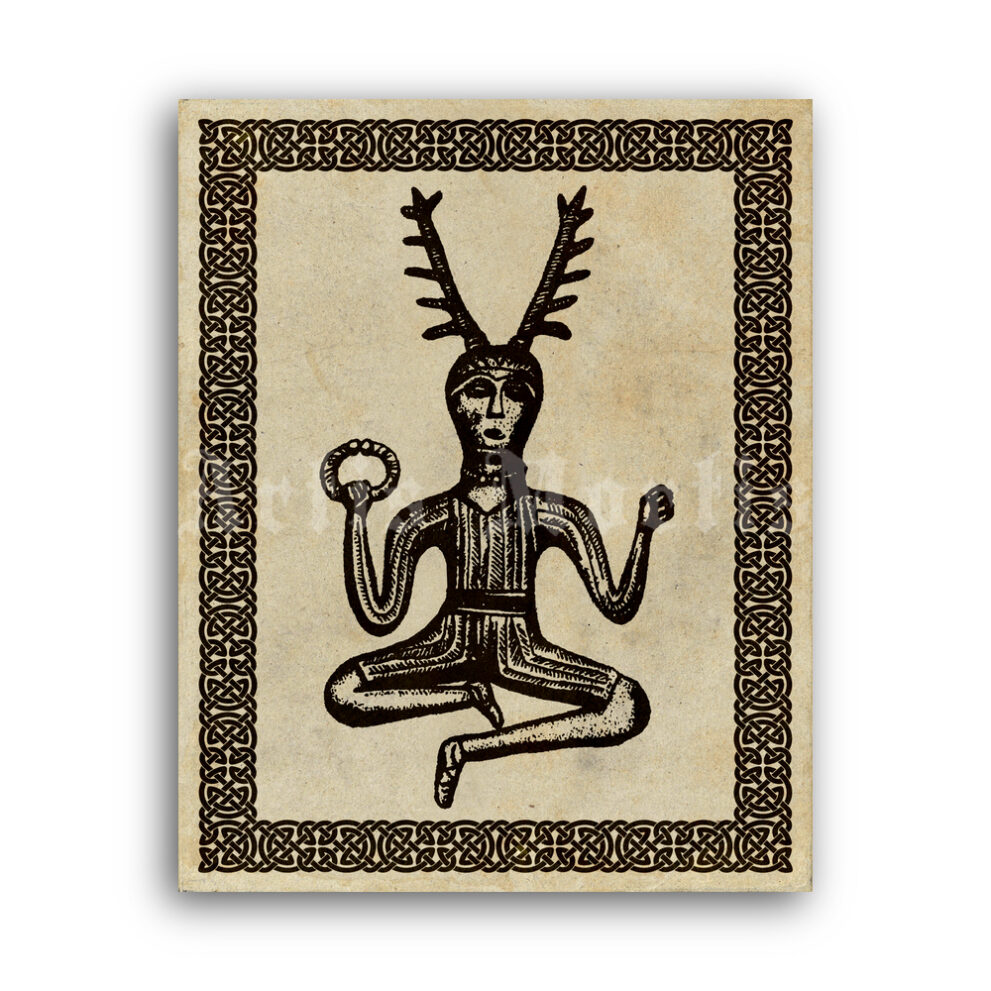Printable Cernunnos, Horned pagan deity, Celtic god – Irish mythology art - vintage print poster