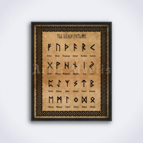 Printable Elder Futhark - runic alphabet print, Norse runes, pagan art - vintage print poster