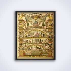 Printable Vintage Judaica art - Jerusalem Temple, Mizrach print - vintage print poster