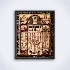 Printable Vintage Shiviti print - Judaica art, Menorah, Hebrew, amulet print - vintage print poster