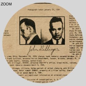 Printable John Dillinger fingerprints, criminal record, wanted poster - vintage print poster