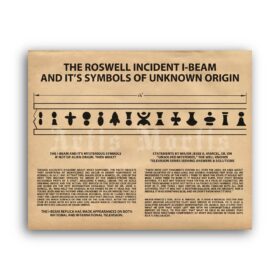 Printable Roswell UFO I-Beam poster, alien cipher, symbols print - vintage print poster