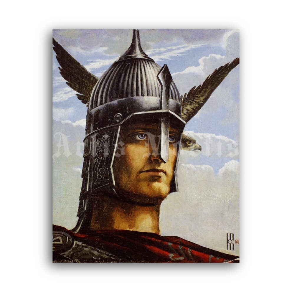 Printable Russian Warrior, fighter, viking - painting by Konstantin Vasilev - vintage print poster