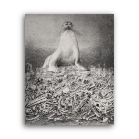 Printable Seal on bones - vintage dark art by Alfred Kubin - vintage print poster