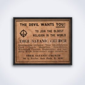 Printable The Devil Wants You - Thee Satanic Church ad poster - vintage print poster