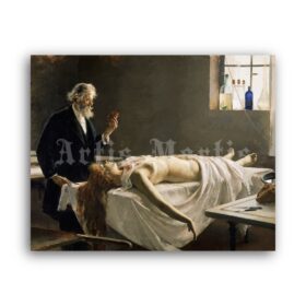 Printable Autopsy, doctor holding a heart painting by Enrique Simonet - vintage print poster