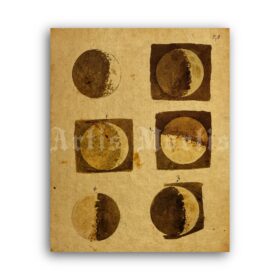 Printable Galileo Galilei manuscript - Moon phases diagram drawing - vintage print poster