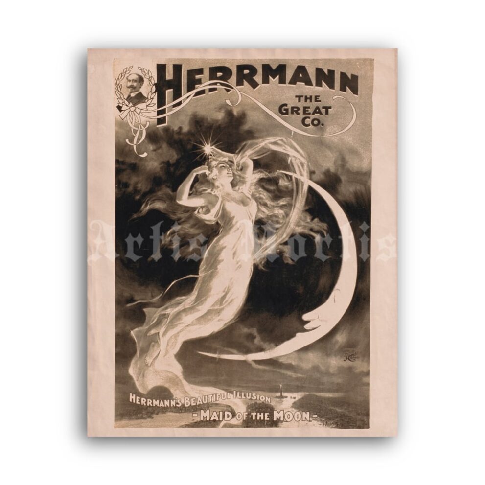 Printable Herrmann the Great Magician – Maid of the Moon illusion poster - vintage print poster