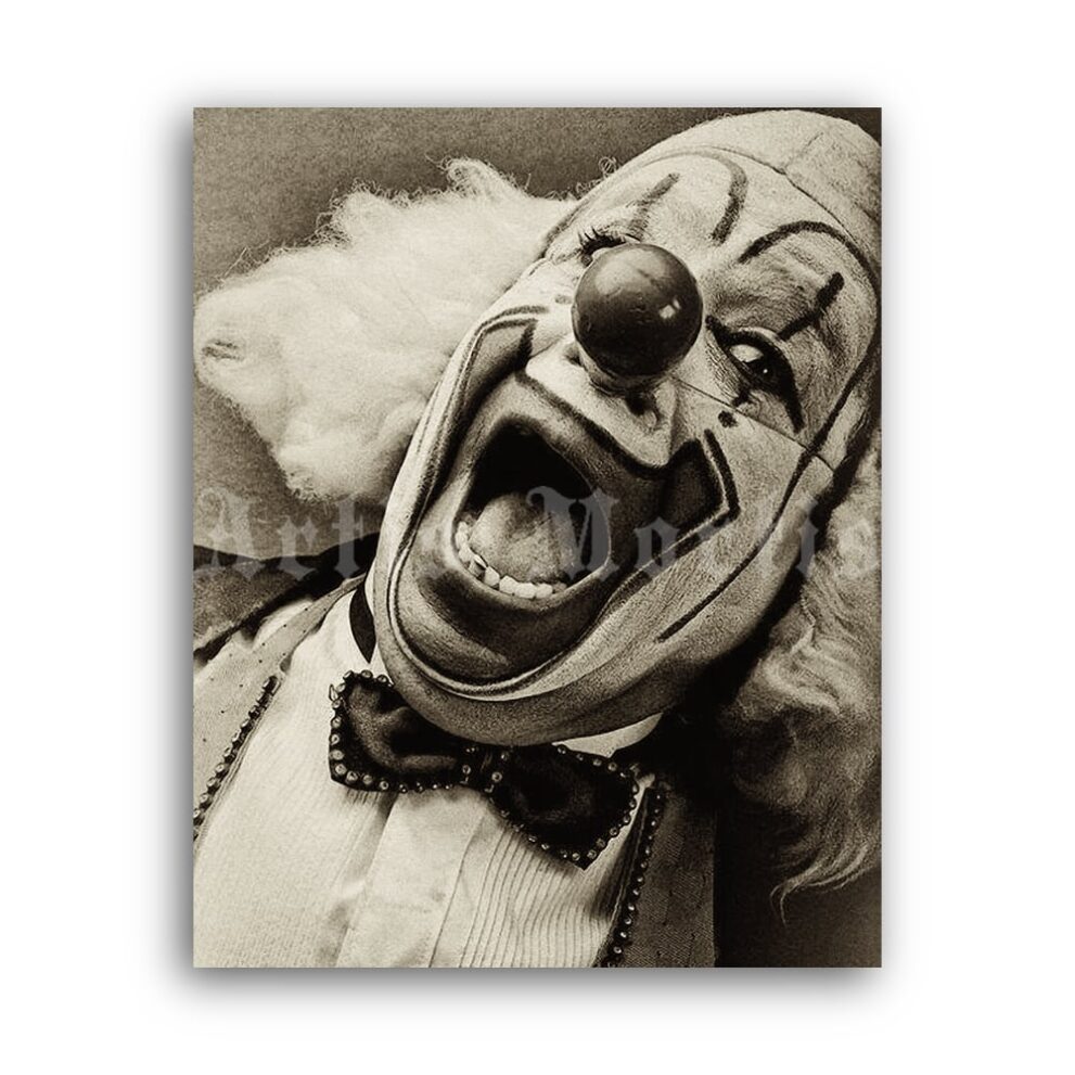 Printable Laughing gray-haired clown – vintage circus photo - vintage print poster