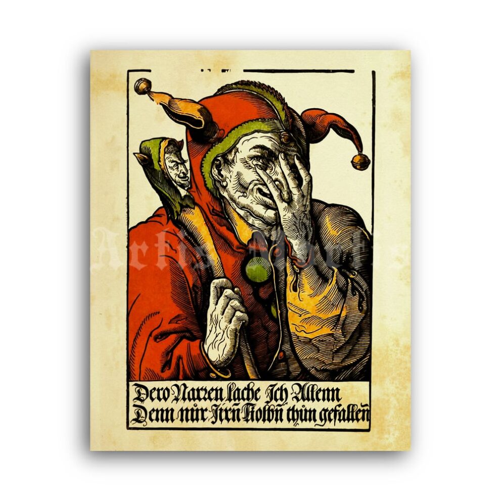 Printable Schalksnarr, Fool, Jester, Joker - medieval laughting clown print - vintage print poster