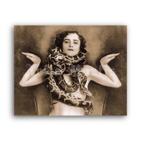 Printable Snake charmer with python wrapping around the neck photo - vintage print poster