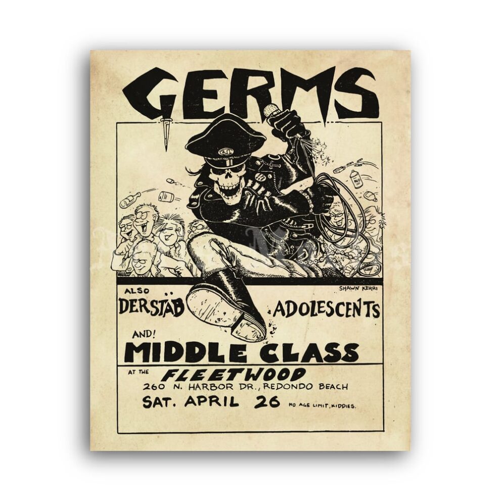Printable The Germs, Adolescents, Der Stab, Middle Class punk rock flyer - vintage print poster