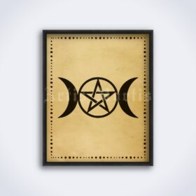 Printable Triple moon, pagan goddess symbol, wicca art print - vintage print poster