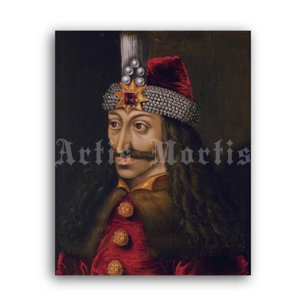 Printable Vlad Tepes the Prince of Wallachia - Dracula portrait painting - vintage print poster