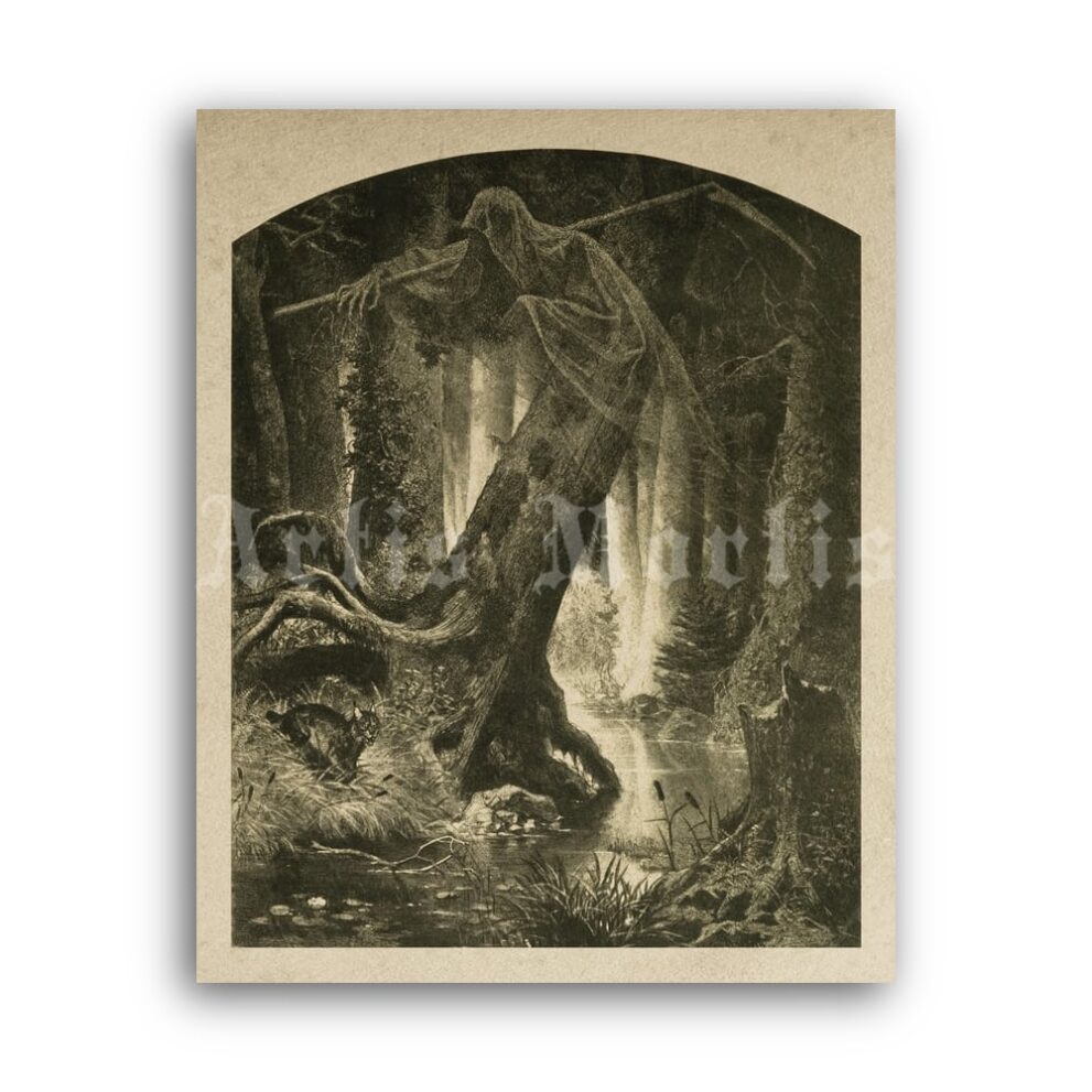 Printable Death in the forest by Artur Grottger - grim reaper, wildness print - vintage print poster