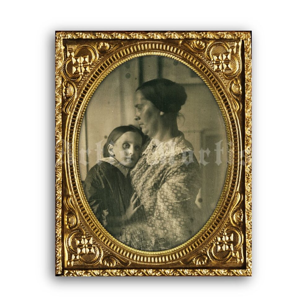 Printable Mother with a dying daughter, victorian ambrotype photo - vintage print poster