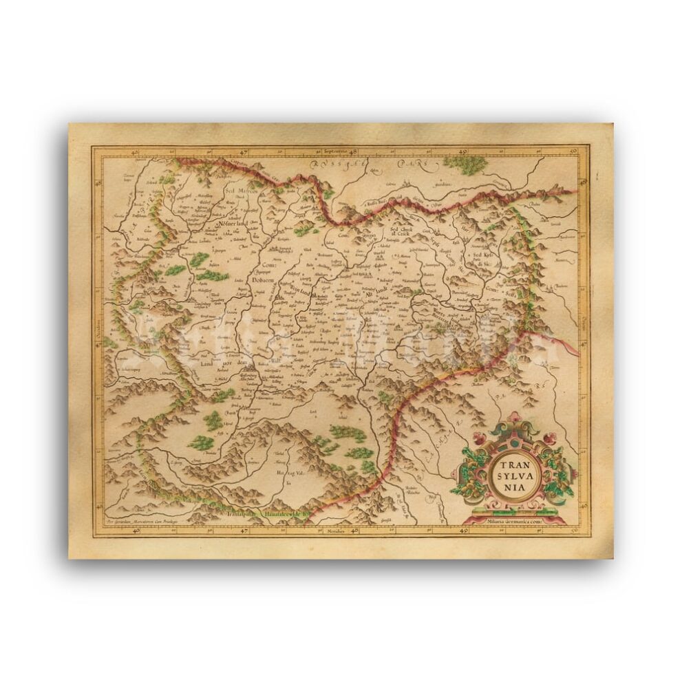 Printable Transylvania map from antique atlas - vampire decor, print - vintage print poster