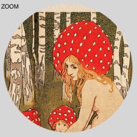 Printable Mother mushroom with her children by Edward Okun poster - vintage print poster