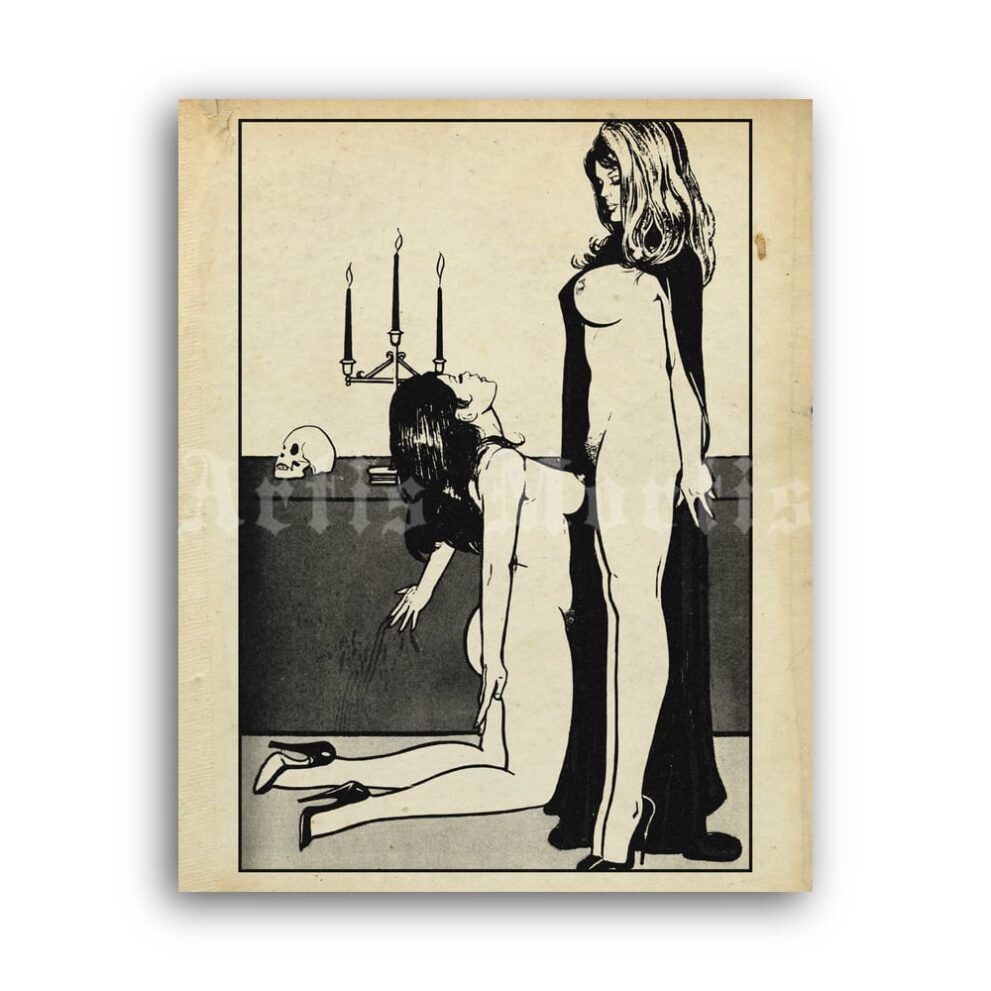 Printable Sexual magic ritual - vintage fetish, BDSM art by Harry Fisher - vintage print poster