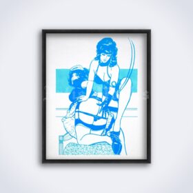 Printable Spanking in blue - vintage fetish, BDSM art by Harry Fisher - vintage print poster
