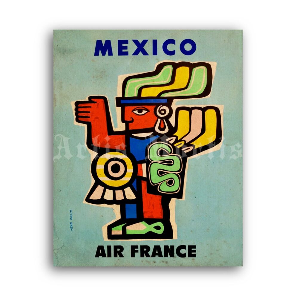 Printable Mexico vintage travel poster, Air France advertisement print - vintage print poster