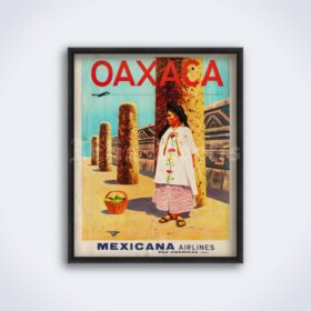 Printable Oaxaca Mexico vintage travel poster, Mexicana Airlines print - vintage print poster