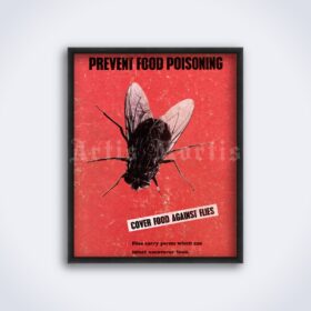 Printable Prevent food poisoning, cover food against flies vintage poster - vintage print poster