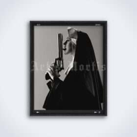 Printable Machete film promo photo - Lindsay Lohan as nun licking a gun - vintage print poster
