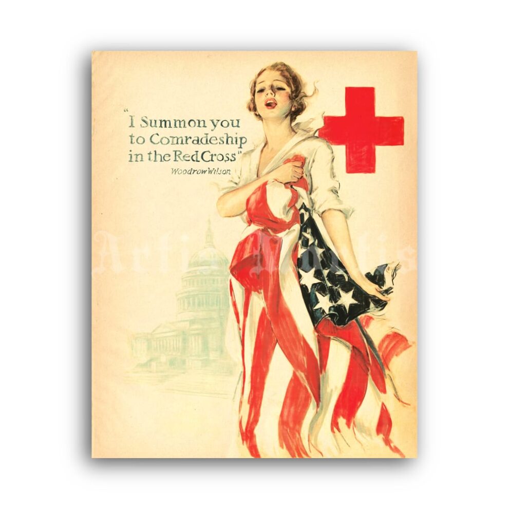Printable Vintage 1918 Red Cross poster, beautiful nurse, doctor print - vintage print poster