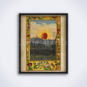 Printable Red-faced Sun, Splendor Solis alchemical manuscript poster - vintage print poster