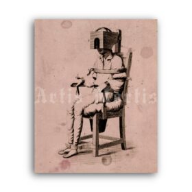 Printable Psychiatric tranquilizing chair in mental hospital vintage print - vintage print poster