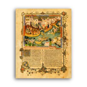 Printable Marco Polo - Book of Wonders medieval manuscript poster - vintage print poster