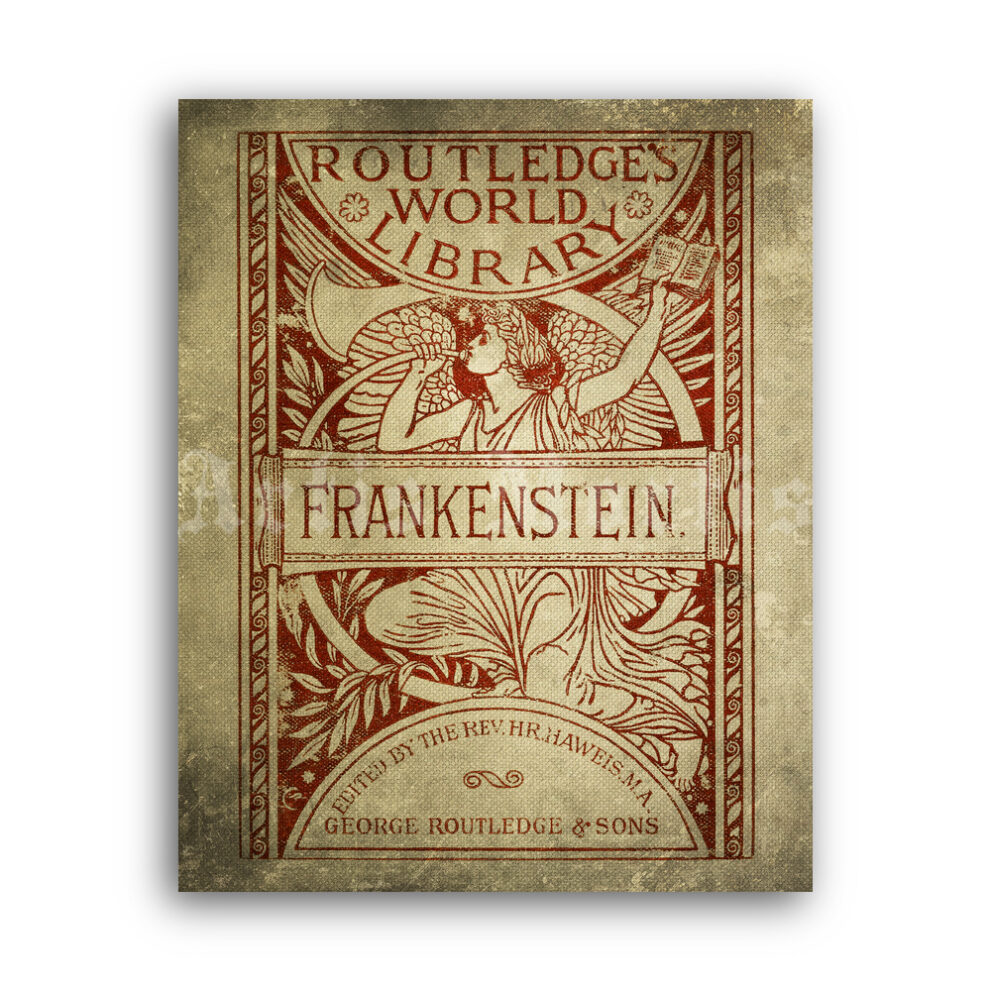Printable Frankenstein by Mary Shelley 1886 first edition book cover art - vintage print poster