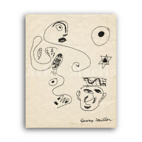 Printable Signed sketches by writer Henry Miller – vintage art print - vintage print poster