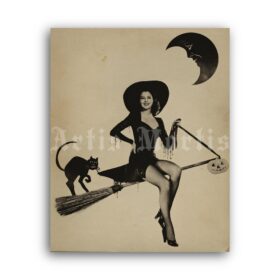 Printable Retro Halloween pin-up photo, actress Ava Gardner poster - vintage print poster