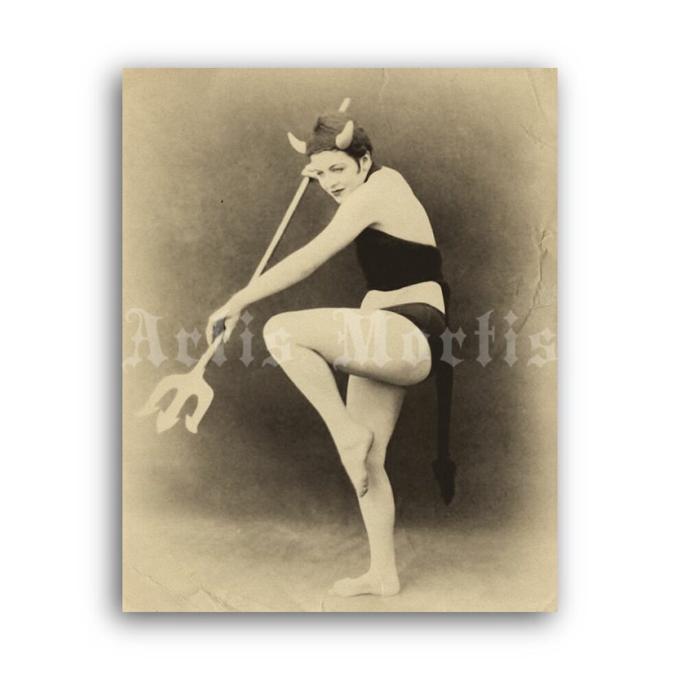 Printable Sexy dancer in devil costume, retro girl photo poster - vintage print poster