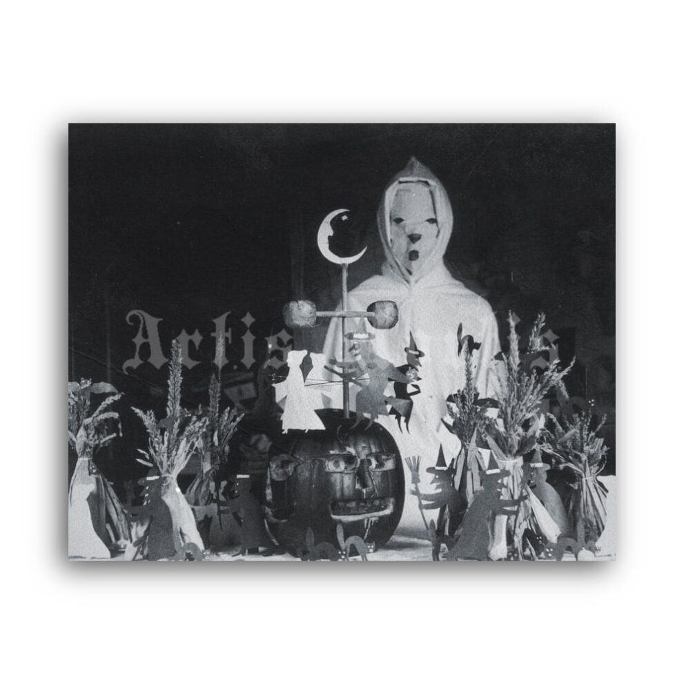 Printable Halloween white ghost costume - vintage photo poster - vintage print poster