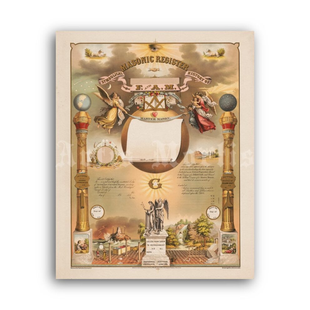 Printable Masonic Register Symbolic History of F&AM vintage print - vintage print poster