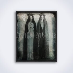 Printable Two long haired witches sisters - vintage daguerreotype photo - vintage print poster