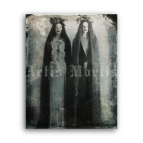 Printable Two long haired witches sisters - vintage daguerreotype photo - vintage print poster
