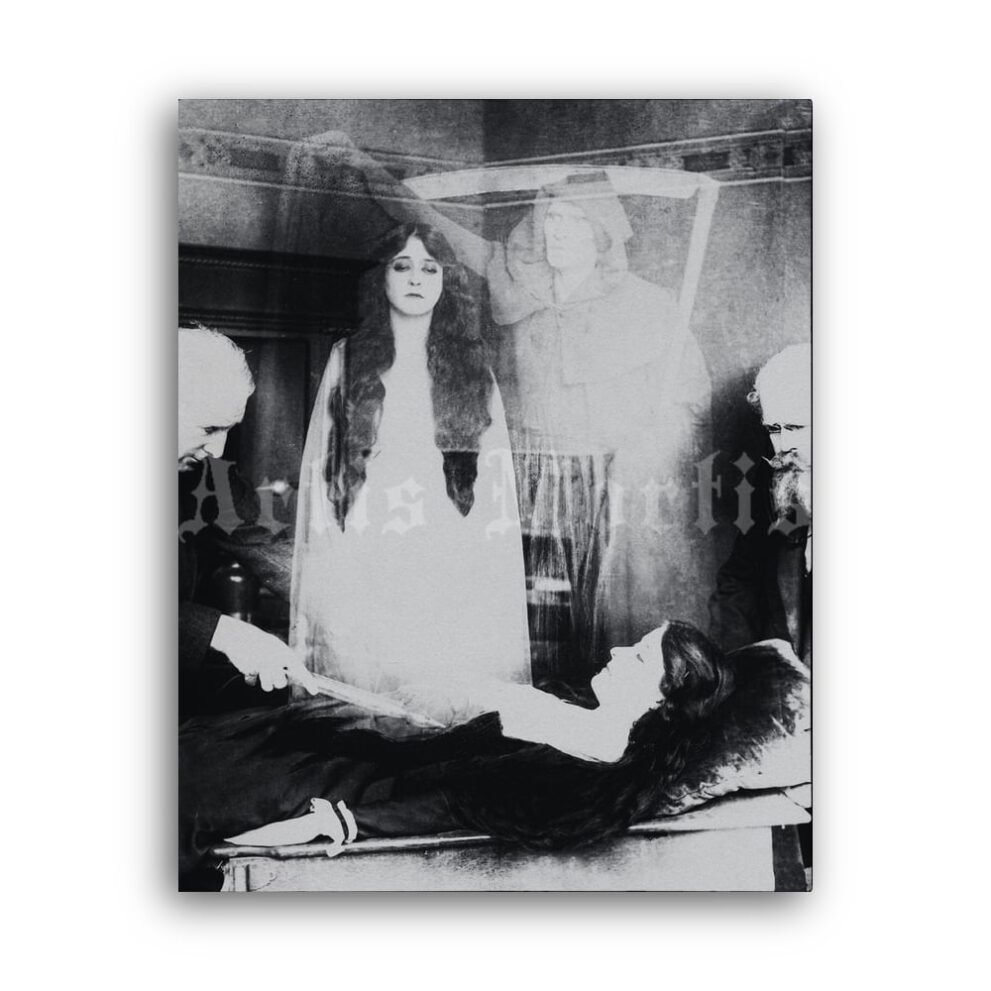 Printable Death near a dying woman, soul, ghost, spirit vintage photo - vintage print poster