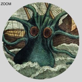 Printable Kraken, giant octopus, sea monster - colour engraving - vintage print poster