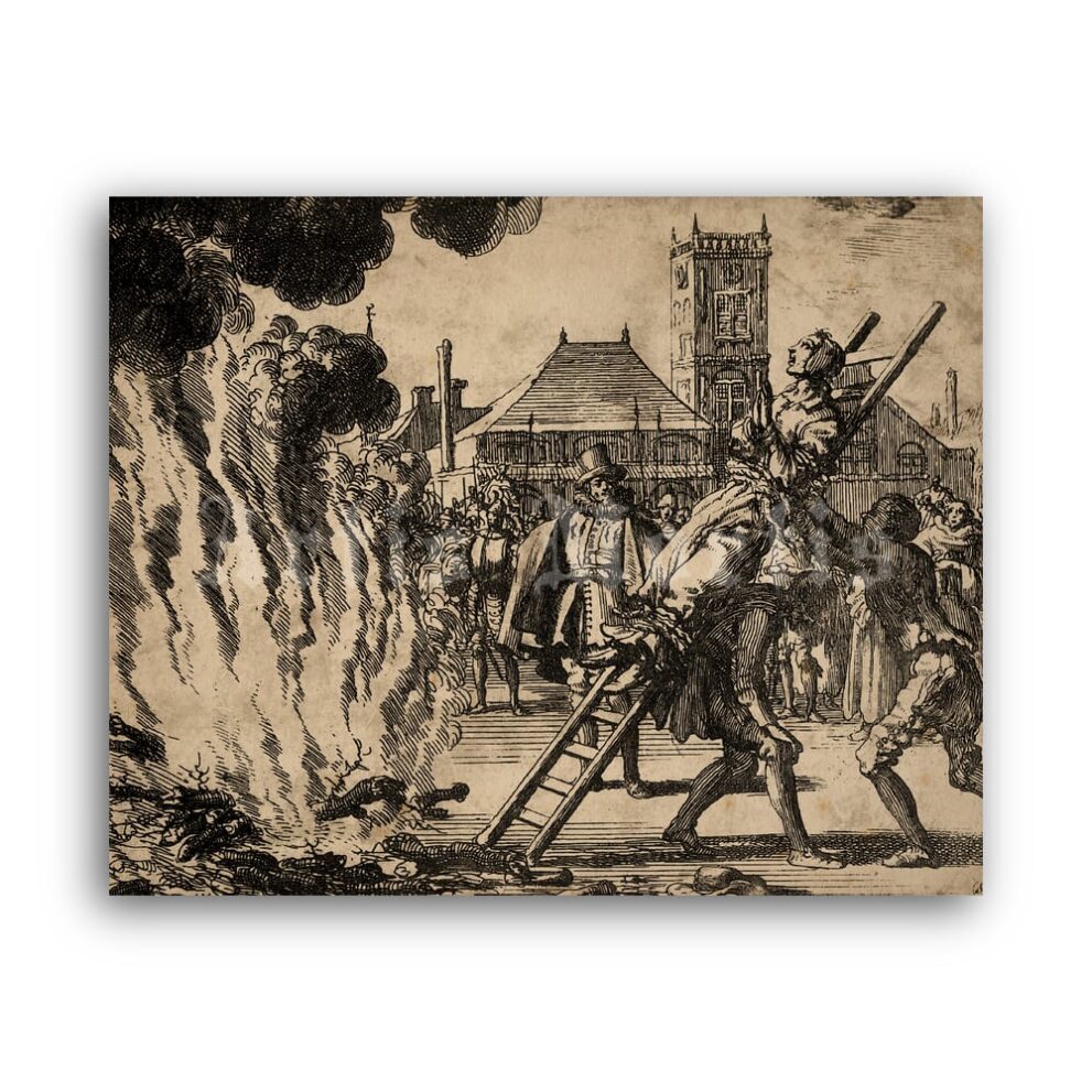 Printable Burning of the witch Anne Hendricks in Amsterdam print - vintage print poster