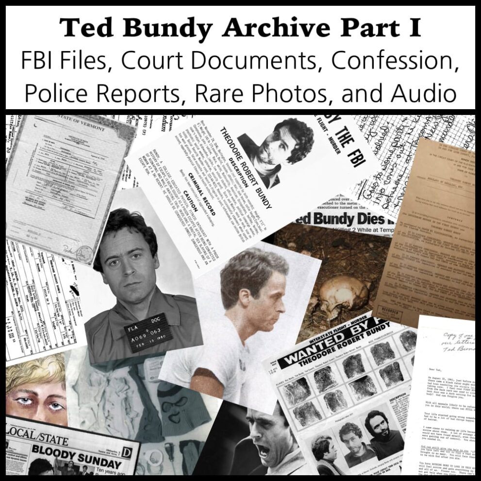 Printable Ted Bundy PDF Archive I - FBI and Police files, photos, tapes - vintage print poster