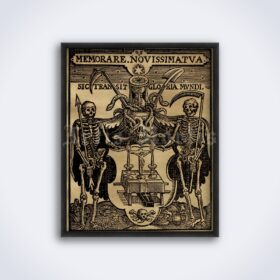 Printable Medieval symbols of death, memento mori bookplate print - vintage print poster