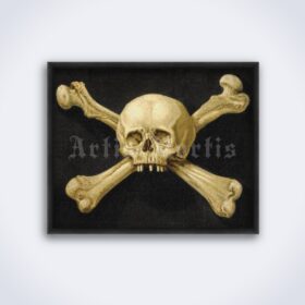 Printable Skull and bones, symbol of death, Jolly Roger vintage painting - vintage print poster