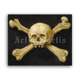 Printable Skull and bones, symbol of death, Jolly Roger vintage painting - vintage print poster
