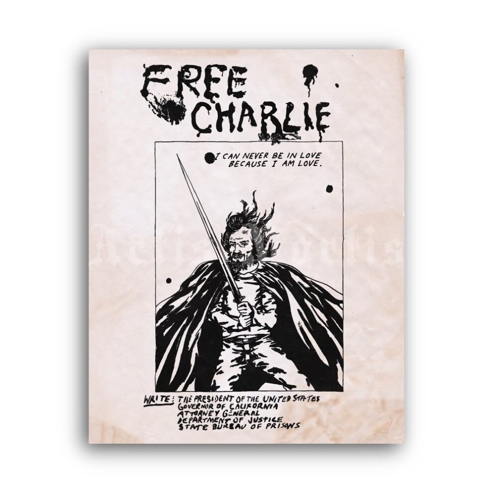 Printable Free Charlie - serial killer Charles Manson vintage poster - vintage print poster